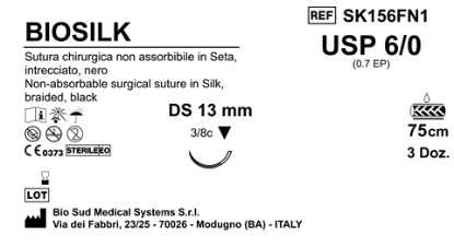 Sutura Biosilk DS 13 USP 6-0 - EP 0.7 75 cm Black Box 36 pcs
