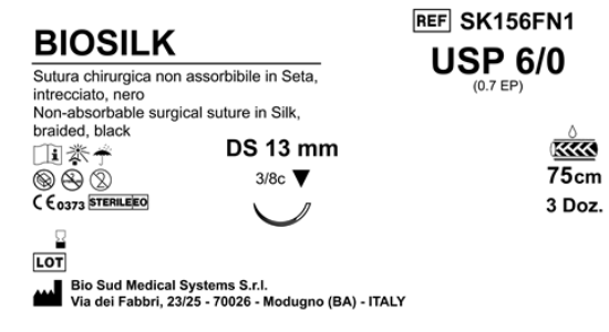 Sutura Biosilk DS 13 USP 6-0 - EP 0.7 75 cm Black Box 36 pcs