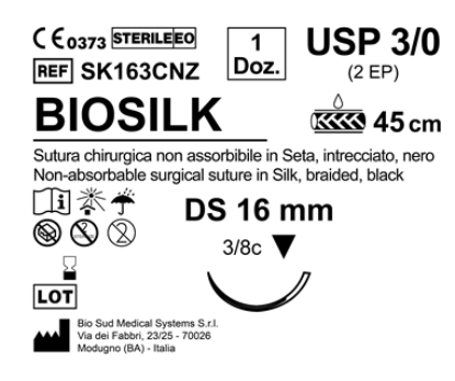 Sutura Biosilk DS 16 USP 3-0 - EP 2 45 cm Black Box 12 pcs