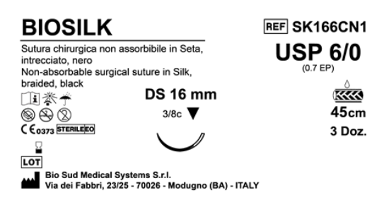 Sutura Biosilk DS16 USP 6-0 - EP 0.7 45 cm Black Box 36 pcs