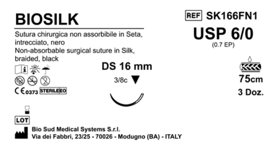 Sutura Biosilk DS 16 USP 6-0 - EP 0.7 75 cm Black Box 36 pcs