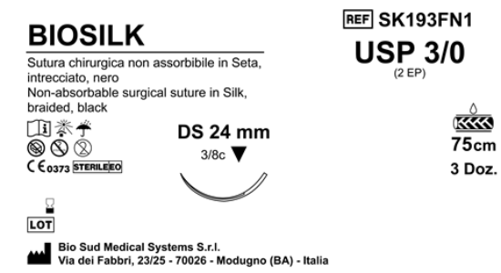 Sutura Biosilk DS24 USP 3-0 - EP 2 75 cm Black Box 36 pcs