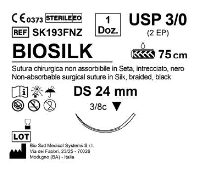 Sutura Biosilk DS 24 USP 3-0 - EP 2 75 cm Black Box 12 pcs