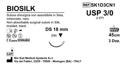 Sutura Biosilk DS18 USP 3-0 - EP 2 45 cm Black Box 36 pcs