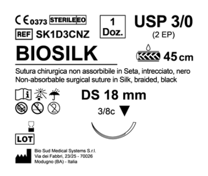 Sutura Biosilk DS 18 USP 3-0 - EP 2 45 cm Black Box 12 pcs