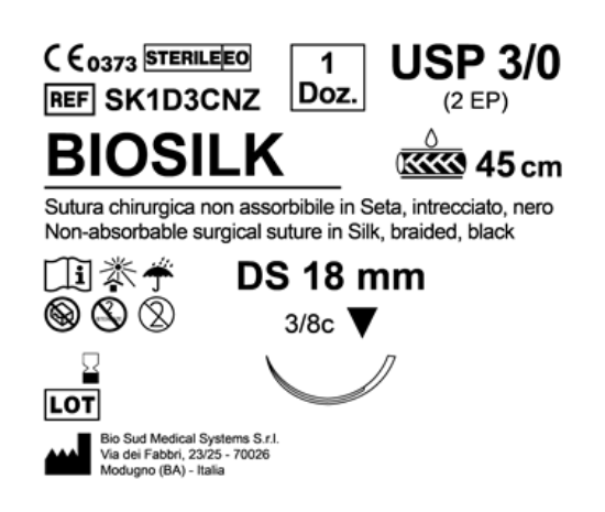 Sutura Biosilk DS 18 USP 3-0 - EP 2 45 cm Black Box 12 pcs