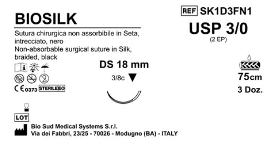 Sutura Biosilk DS18 USP 3-0 - EP 2 75 cm Black Box 36 pcs