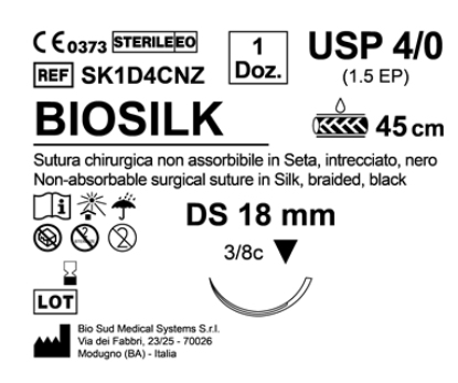 Sutura Biosilk DS 18 USP 4-0  - EP 1.5 45 cm Black Box 12 pcs