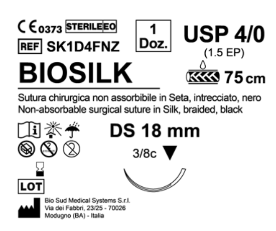 Sutura Biosilk DS 18 USP 4-0  - EP 1.5 75 cm Black Box 12 pcs