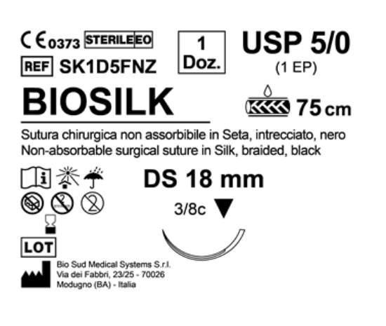Sutura Biosilk DS 18 USP 5-0 - EP 1 75 cm Black Box 12 pcs