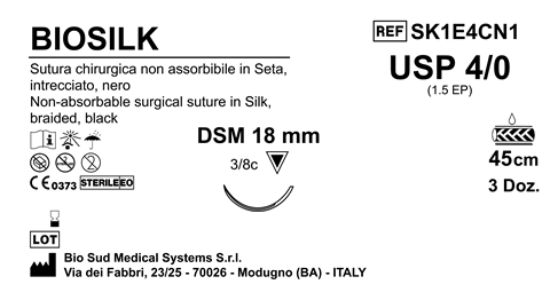 Sutura Biosilk DSM18 USP 4-0  - EP 1.5 45 cm Black Box 36 pcs