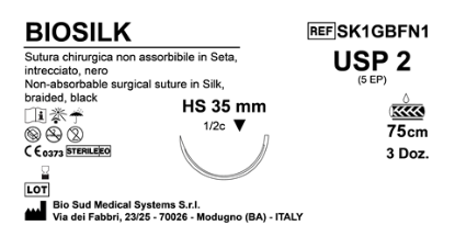 Sutura Biosilk HS35 USP 2 - EP 5 75 cm Black Box 36 pcs