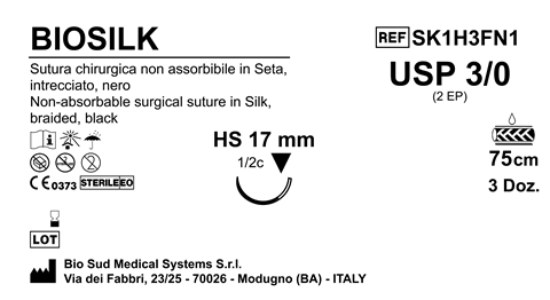 Sutura Biosilk HS17 USP 3-0 - EP 2 75 cm Black Box 36 pcs