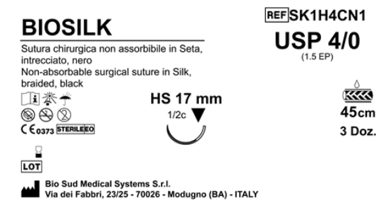 Sutura Biosilk HS17 USP 4-0  - EP 1.5 45 cm Black Box 36 pcs