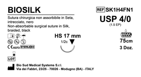 Sutura Biosilk HS17 USP 4-0  - EP 1.5 75 cm Black Box 36 pcs
