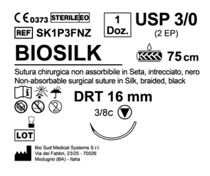 Sutura Biosilk DRT 16 USP 3-0 - EP 2 75 cm Black Box 12 pcs