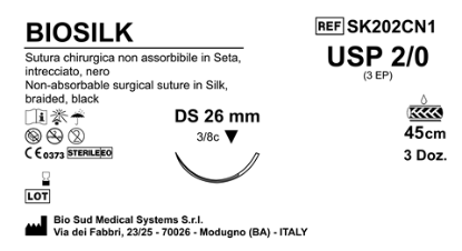 Sutura Biosilk DS26 USP 2-0 - EP 3 45 cm Black Box 36 pcs