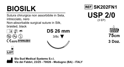 Sutura Biosilk DS26 USP 2-0 - EP 3 75 cm Black Box 36 pcs