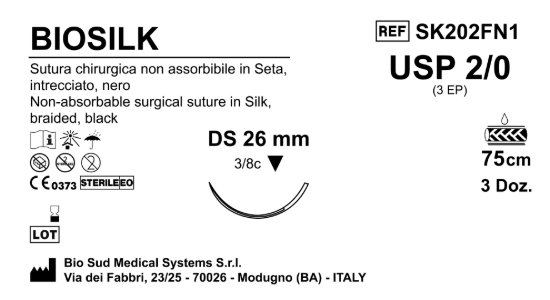 Sutura Biosilk DS26 USP 2-0 - EP 3 75 cm Black Box 36 pcs