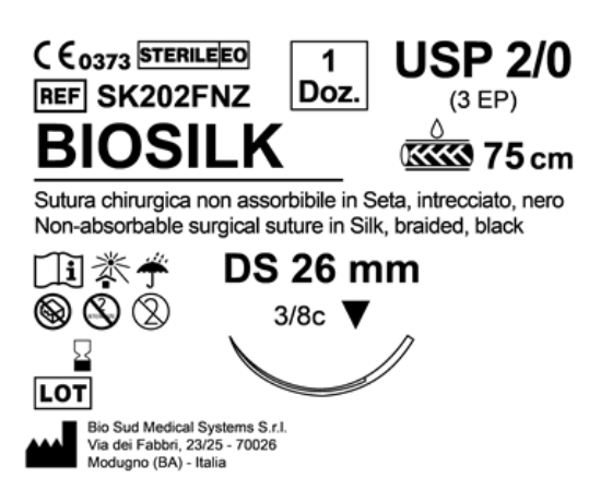 Sutura Biosilk DS 26 USP 2-0 - EP 3 75 cm Black Box 12 pcs