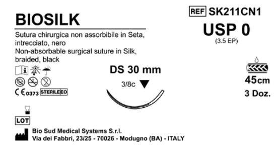 Sutura Biosilk DS30 USP 0 - EP 3.5 45 cm Black Box 36 pcs