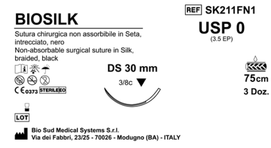Sutura Biosilk DS30 USP 0 - EP 3.5 75 cm Black Box 36 pcs