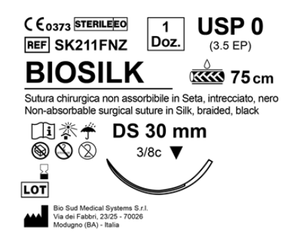 Sutura Biosilk DS 30 USP 0 - EP 3.5 75 cm Black Box 12 pcs