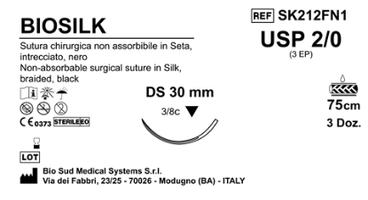 Sutura Biosilk DS30 USP 2-0 - EP 3 75 cm Black Box 36 pcs