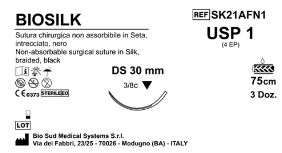 Sutura Biosilk DS30 USP 1 - EP 4 75 cm Black Box 36 pcs