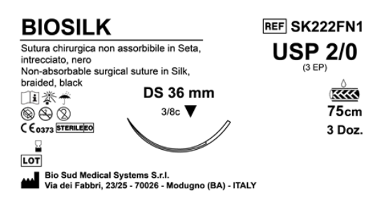 Sutura Biosilk DS36 USP 2-0 - EP 3 75 cm Black Box 36 pcs