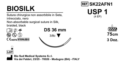 Sutura Biosilk DS36 USP 1 - EP 4 75 cm Black Box 36 pcs
