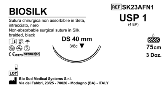 Sutura Biosilk DS40 USP 1 - EP 4 75 cm Black Box 36 pcs