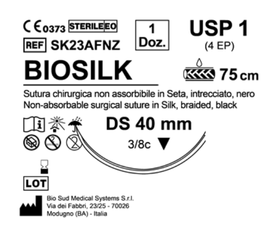 Sutura Biosilk DS 40 USP 1 - EP 4 75 cm Black Box 12 pcs
