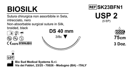 Sutura Biosilk DS40 USP 2 - EP 5 75 cm Black Box 36 pcs