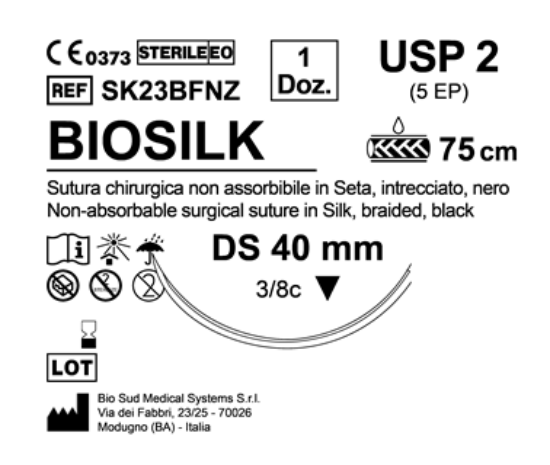 Sutura Biosilk DS 40 USP 2 - EP 5 75 cm Black Box 12 pcs
