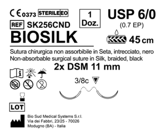 Sutura Biosilk DSM 11 USP 6-0 - EP 0.7 45 cm Black Double Armed  N.12 Bs. per Box