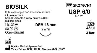 Sutura Biosilk DSM16 USP 6-0 - EP 0.7 45 cm Black Box 36 pcs