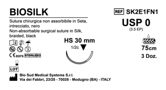 Sutura Biosilk HS30 USP 0 - EP 3.5 75 cm Black Box 36 pcs