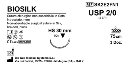 Sutura Biosilk HS30 USP 2-0 - EP 3 75 cm Black Box 36 pcs