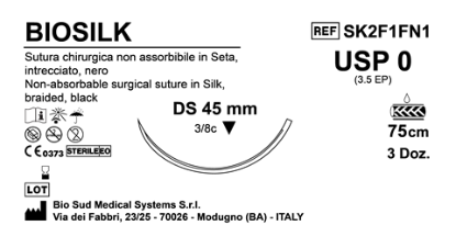 Sutura Biosilk DS 45 USP 0 - EP 3.5 75 cm Black Box 36 pcs