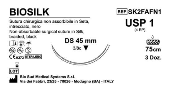 Sutura Biosilk DS 45 USP 1 - EP 4 75 cm Black Box 36 pcs