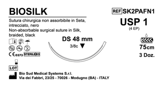 Sutura Biosilk DS 48 USP 1 - EP 4 75 cm Black Box 36 pcs