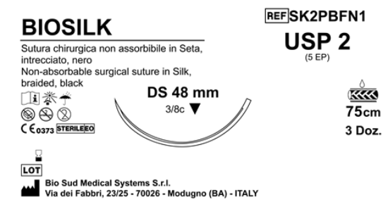 Sutura Biosilk DS 48 USP 2 - EP 5 75 cm Black Box 36 pcs