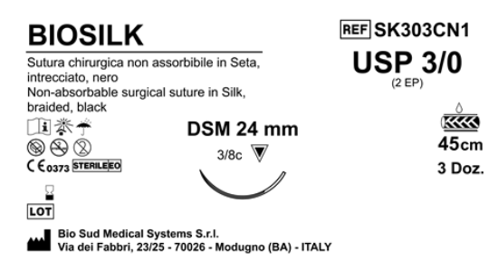 Sutura Biosilk DSM24 USP 3-0 - EP 2 45 cm Black Box 36 pcs