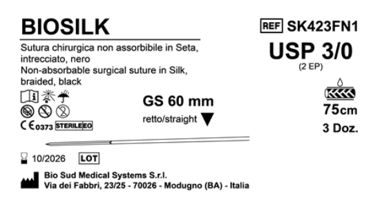 Sutura Biosilk GS60 USP 3-0 - EP 2 75 cm Black Box 36 pcs