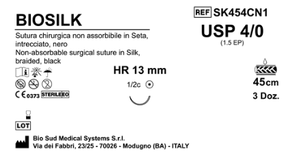Sutura Biosilk HR13 USP 4-0  - EP 1.5 45 cm Black Box 36 pcs