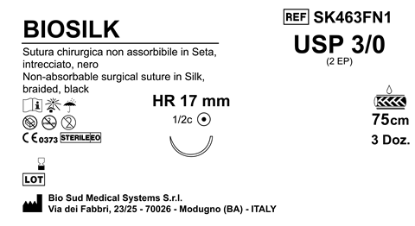 Sutura Biosilk HR17 USP 3-0 - EP 2 75 cm Black Box 36 pcs