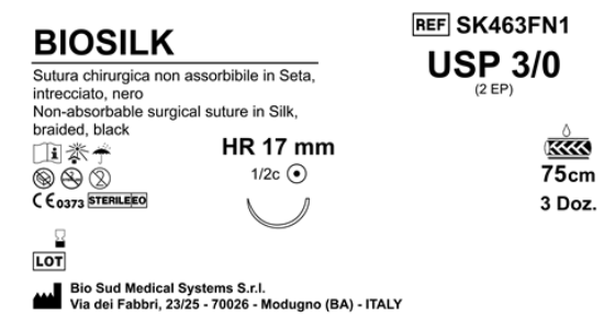 Sutura Biosilk HR17 USP 3-0 - EP 2 75 cm Black Box 36 pcs