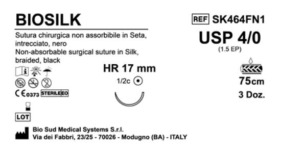 Sutura Biosilk HR17 USP 4-0  - EP 1.5 75 cm Black Box 36 pcs
