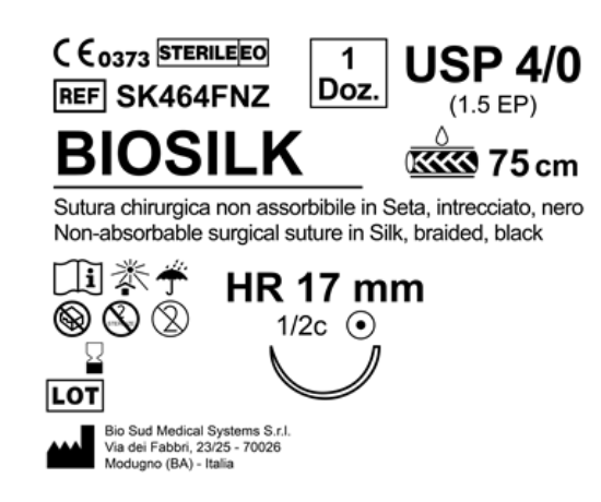 Sutura Biosilk HR 17 USP 4-0  - EP 1.5 75 cm Black Box 12 pcs